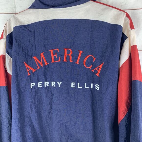 Perry Ellis Jacket Sports Tracksuit Windbreaker Vintage 90s America Flag Olympic - Picture 10 of 16